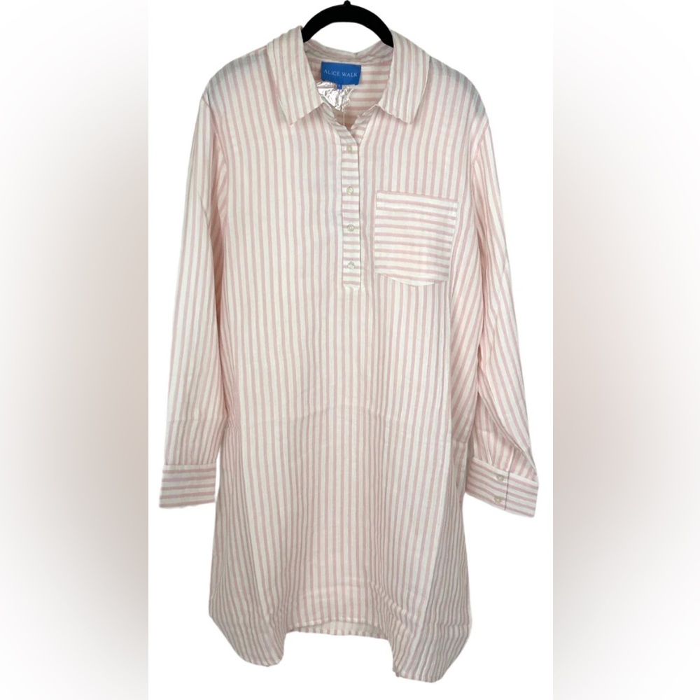 NWT Alice Walk Light Pink Striped Shirt Dress Cotton Gauze Button Front sz Med